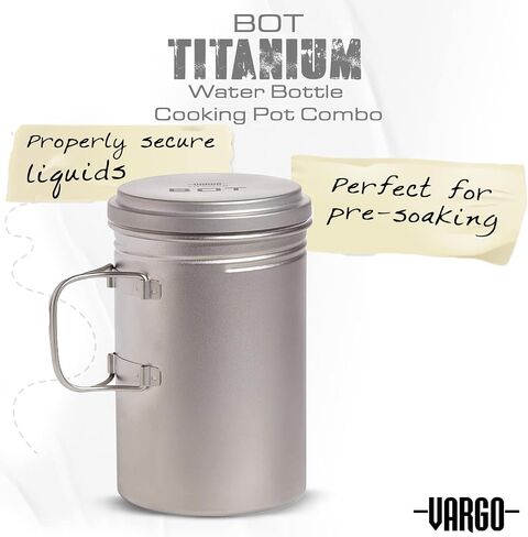 Vargo Titanium BOT XL |1.1L Camp Cooking Pot | Nests Standard Isobutane Fuel Canisters | Water-tight Lid | Weight: 5.5 oz (156g) in Kuwait