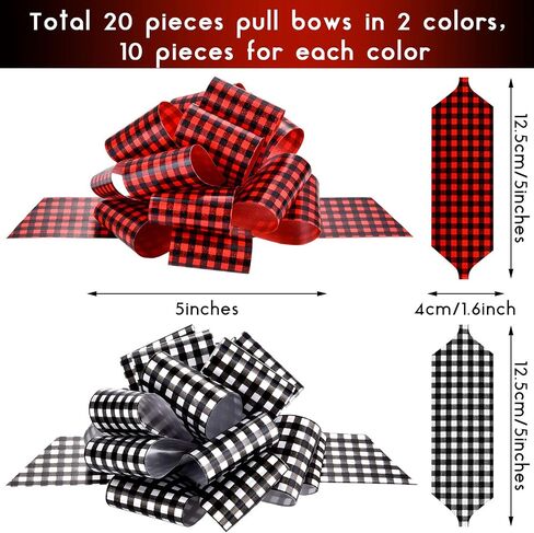 20 Pieces Christmas Pull Bows Plaid Bows Buffalo Wrap Pull Bows Christmas Ribbon Bows for Christmas Wreath Basket DIY Craft (5 Inch) in Saudi Arabia