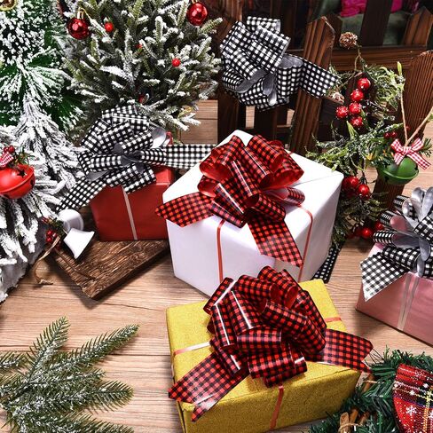 20 Pieces Christmas Pull Bows Plaid Bows Buffalo Wrap Pull Bows Christmas Ribbon Bows for Christmas Wreath Basket DIY Craft (5 Inch) in Saudi Arabia