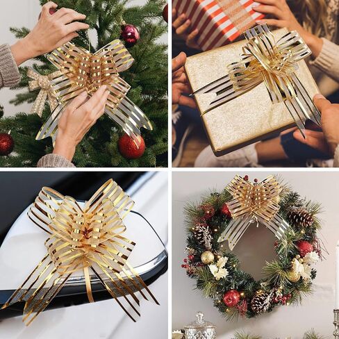 20 قطعة من أقواس السحب من Heyiminy، أقواس كبيرة لتغليف الهدايا، أشرطة تغليف الهدايا لسلال هدايا الزفاف، زينة هدايا عيد الميلاد (ذهبي) in Kuwait