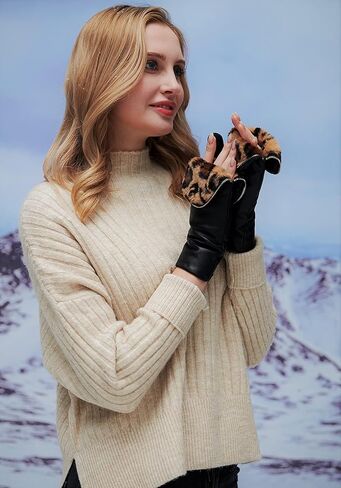 قفازات YISEVEN الجلدية النسائية بسحاب للإغلاق in Kuwait