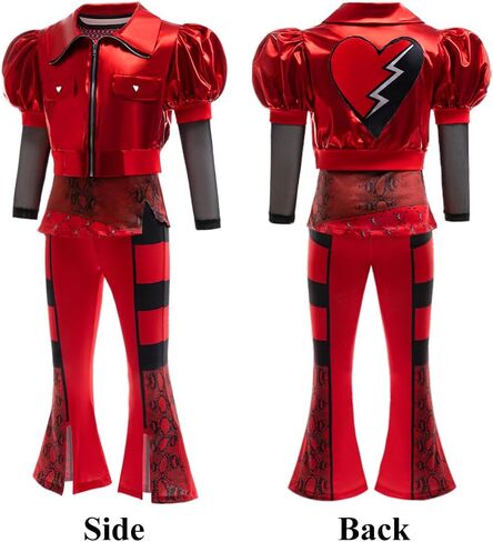 Girl Red Chrismas Costume for kid Rise Red Princess Costume Short Sleeves Jacket Top Flared Pants Wig 4pcs 3-10Y in Saudi Arabia
