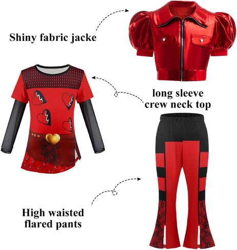 Girl Red Chrismas Costume for kid Rise Red Princess Costume Short Sleeves Jacket Top Flared Pants Wig 4pcs 3-10Y in Saudi Arabia
