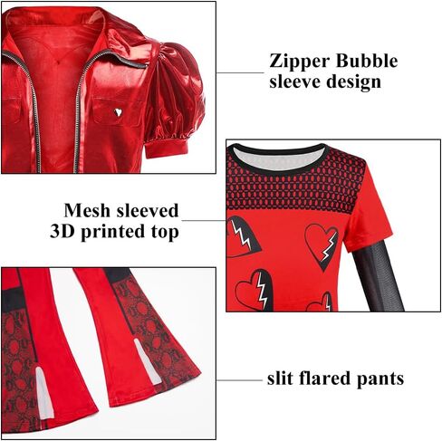 Girl Red Chrismas Costume for kid Rise Red Princess Costume Short Sleeves Jacket Top Flared Pants Wig 4pcs 3-10Y in Saudi Arabia