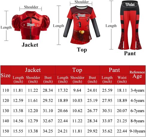 Girl Red Chrismas Costume for kid Rise Red Princess Costume Short Sleeves Jacket Top Flared Pants Wig 4pcs 3-10Y in Saudi Arabia