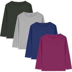 4 Pack Boys Youth Kids Mesh Athletic Dry-Fit T Shirts Long Sleeve Moisture Wicking Tee Shirts Active Tops (Age 4-18)