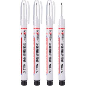 PATIKIL Deep Hole Marker Pens, 4 Pack Black Ink Deep Drill Hole Long Nose Scriber Carpenter Pen for Construction Woodworking, White