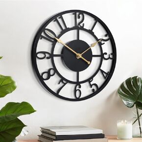 LEIKE Arabic Numeral Wall Clock 10IN Battery Operated Black, Silent Non Ticking, Wall Clocks for Living Room Decor, Small Classic for School, Office, Home, Kitchen, Bedroom