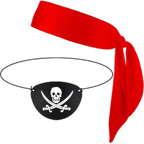 Coume Set of 2 Halloween Pirate Party Supplies 1 Pirate Bandana 1 Pirate Eye Patch Sports Headwear Ties for Cosplay