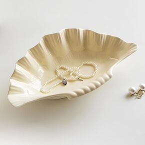 Seashell Ceramic Decorative Bowl Shell Jewelry Dish Tray, Shell Trinket Dish Ring Dish Jewelry Holder, Key Bowl Catch All Bowl for Beach Coastal Room Decor Beachy Party Wedding Shell Decor(White)