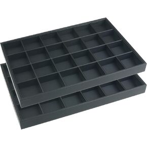 uxcell Set of 2 Stackable PU Leather Jewelry Organizer Trays with Removable Dividers for Drawers, Jewelry Organizer Drawer Inserts Storage 24 Grid Tray Black