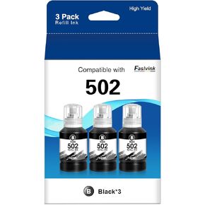 502 Black Ink Bottle,Pigment Ink,Replacement for Epson 502 Ink Refill Bottle Use with Ecotank ET-2760 ET-2750 ET-3760 ET-4760 ET-3750 ET-4750 ET-3710 ET-15000 ET-3700 2700 Printer (3 Black)