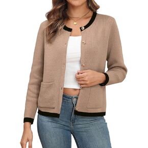 ZAFUL Women's Knit Cardigan Sweaters Casual Crew Neck Long Sleeve Button Up Open Front Jacquard Knit Sweater Tops