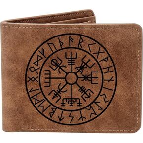THTCSQ Vikings Gift,Leather Wallet for Men, Engraved Personalized Leather Wallet,Nordic Norse Amulet wallet,Vikings Warrior wallet Norse Gods Gifts (Vikings)