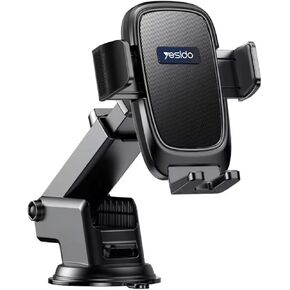 Universal Car Mount Phone Holder for Dashboard & Windshield with Suction Cup Base and Telescopic Arm, Compatible with iPhone, Samsung, Google, Huawei, Nokia, and More Smartphones, YES-001