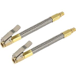 X AUTOHAUX 2pcs Flexible Stainless Steel 60cm 24" Tire Valve Connect Pipe Air Chuck Inflator Compressor Pump Extension Hose for Car Motorbike Bike Quick Connect