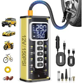 Tire Inflator Portable Air Compressor-Tire Air Pump 20000mAh Battery & 150PSI, Tire Pump for Car Cordless12V DC Dual-Use Type, LCD Display Tire Gauge, 5X Fast Inflation for SUVs, Bikes Tires, Balls