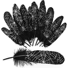 Black Goose Feathers, 6-9 Inch Goose Feathers, Halloween Craft Decoration, Gothic Home Wedding Party, Hat DIY, Cake Decoration, Flower Arrangement Wing Quill (Skull Feathers 30pcs)