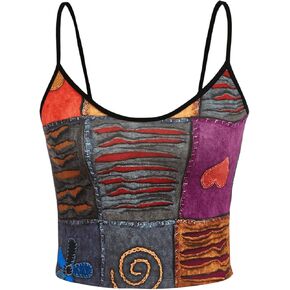 Milumia Women's Punk Grunge Graphic Print Cami Top Contrast Binding Knit Crop Camisole