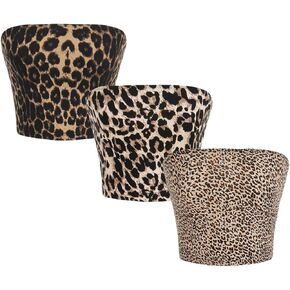 Women's Y2K 3pcs Set Animal Print Tube Tank Top Tight-Fit Crop Top Sleeveless Bandeau Top