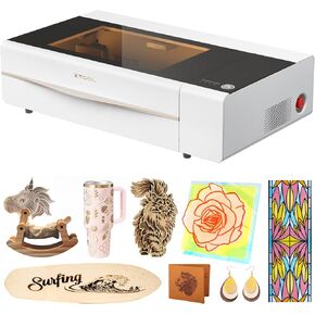 xTool P2 55W CO2 Laser Cutter, Smart Desktop CO2 Laser Engraver and Cutter Machine, Dual Smart 16MP Cameras, Curved Surface Engraving, Create with Wood and Metal Acrylic Glass Fabric Leather (White)