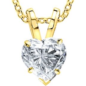 0.52 Carat 14K White Gold Heart Diamond Solitaire Pendant Necklace I Color VS2 Clarity w/ 18" Silver Chain