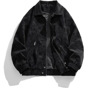 Men's Premium Suede Bomber Jacket Lightweight Jackets Vintage Trucker Jacket