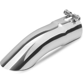 2.5 inch Inlet Curved Exhaust Tip, 2.5" Outlet 9" Overall Length Stainless Steel Turn Down Exhaust Tail Pipe, Bolt-On,Sleek Angle Cut, Polished Tailpipe, Silvery