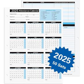 2025 Attendance Calendar Work Tracker Attendance Calendar Cards - 8.5 X 11 Cardstock/Pack of 50 Sheets