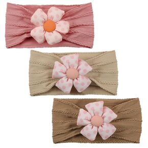 3 Pcs Baby Flower Headbands Baby Girls Nylon Headbands Soft Hairbands Hair Accessories for Newborn Infant Toddler Kids（Beige Pink Khaki）