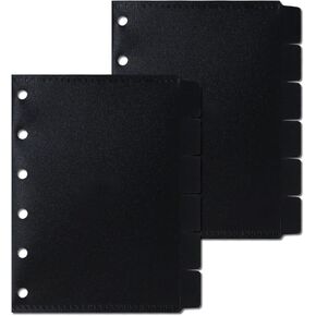 Koqye 2 Sets A7 Cash Envelope with Tabs, Binder Dividers with Pockets, 6-Hole Pouched Index Dividers with Tabs for Personal A7 Budgeting Binder Organizer (Black)
