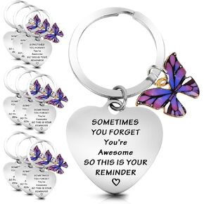 cobee 10 Pcs Inspirational Keychains for Women, Funny Butterfly Keychain Motivational Encouragement Thank You Gifts for Men Student Teacher Coworker Staff, Sometimes You Forget You're Awesome(Style B)