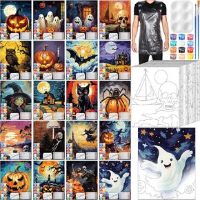 20 Pack Pre Drawn Canvas for Painting Drawn Canvas Paint Kit Pre Printed Canvases for Sip and Paint Party Favor DIY Virtual Party Birthday Gifts Adult's Date Night(Halloween)