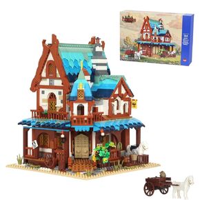 Mini Bricks 1767PCS Fairy Tale Medieval Vintage Post Station Building Blocks,Creative Ideals Village House Architecture Building,Best Halloween for 14+ Boys, Girls or Kids Adults