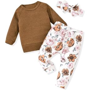 HINTINA Infant Baby Girl Knit Pullover Long Sleeve Sweater Outfits Fall Winter Clothes Clothing Set