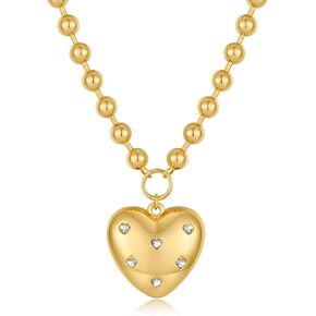 LILIE&WHITE Gold Heart Necklace For Women Chunky Chain Necklace Puffy Heart Necklace Heart Pendant Necklace Colorful Beaded Necklace Jewelry Gift Silver Heart Necklace Bead Necklace