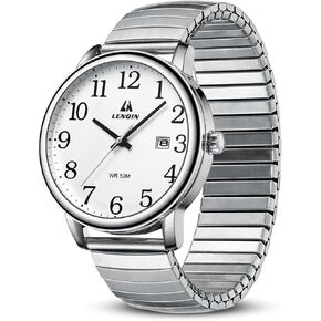 LN LENQIN Mens Watches Unisex Easy Read Analog Quartz Sports Watches 30M Waterproof Watches for Men Women Luminous Army Tactical Casual Wristwatch with Stainless Steel Expansion Band and Glow Dial