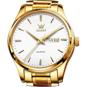 OLEVS Watches for Men Luxury Business Dress Analog Quartz Stainless Steel Waterproof Luminous Male Big Dial Casual Two Tone Wrist Watch with Day Date Calendar