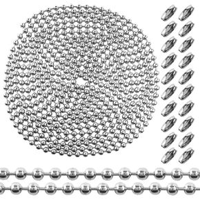TOAOB 19.6 Feet Stainless Steel Ball Bead Chain 3.2mm Beaded Chain with 20pcs Matching Connector Clasps for Jewelry Making Necklace Keychain Dog Tag Chain