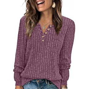XIEERDUO Sweater for Women Long Sleeve Henley Shirts Tunic Tops to Wear with Leggings crew neck Sweaters Trendy 2024