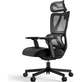 ProtoArc Ergonomic Office Chair with 30% Thicker Saddle Shaped Spring Cushion, Adaptive Lumbar Support, Big and Tall Mesh Chair with Headrest for Home Office, Desk Chair with Wheels EC100 (Grey)