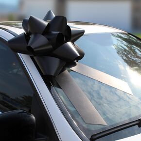Large 3D Universal Celebration Bow - 18" x 34", Waterproof Vinyl, Suction Cup & Door Hook for Cars, Doors, and Events (Red)