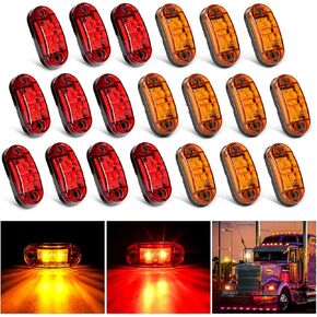 Nilight 2.5Inch Oval Side Marker Light 20PCS 2 Diode LED Trailer Indicator Light Clearance Light Waterproof Surface Mounted for 10-30V Truck Camper Boat Lorry