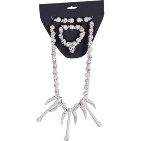 Bone and Tooth Necklace and Jewelry Halloween Costume Bracelet and Necklace Jewelry Accessory Set White