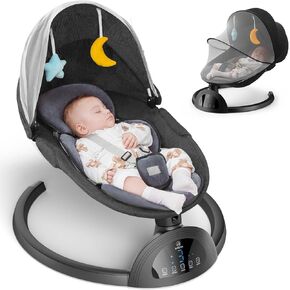 Baby Swing, Bimuva Electric Baby Swing for Infants to Toddler, Bluetooth Baby Rocker with Music Speaker, Protable Bouncer for Baby, 5 Sway Speeds 3 Seat Positions, Remote Control for Indoor, Boy, Girl