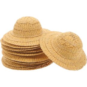 LOGOFUN 12pcs Miniature Woven Hats Simulated Mini Straw Hat Small Handcraft Top Hat Photo Props for DIY Crafts Dollhouse Doll Costume Accessories - 10CM