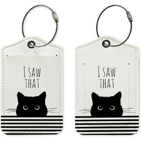 Black Cat Luggage Tag, Funny Cat Luggage Tags for Suitcases, Black Cat Gifts, Cat Gifts for Cat Lovers, Privacy Protection PU Leather Travel Name Tags Identifiers for Luggage