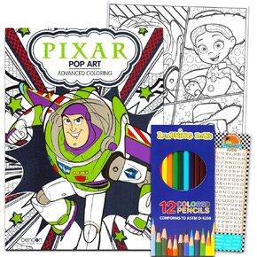 Pixar Toy Story Advanced Coloring Book Set for Teens, Adults - Disney Coloring Activity Book Bundle with Colored Pencils, Bookmark with Buzz Lightyear, Cars, Incredibles (Adult Relaxation)