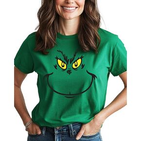 Christmas T-Shirt for Adults Holiday Crewneck Short Sleeve Funny Graphic Cute Christmas Tee (Green)