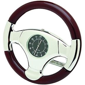 Rosewood with Black Dial Steering Wheel Desk Clock, 3.25-Inch